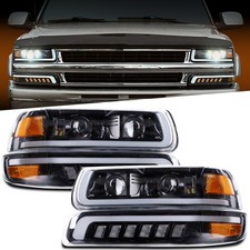 Fits 1999-2002 Chevy Silverado 00-06 Tahoe Projector Headlights LED Bumper Lamps