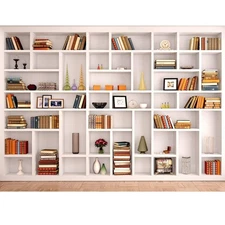 7x5ft White Bookshelf Backdrop Bookcase Backdrop for Office & Home Office Dec...