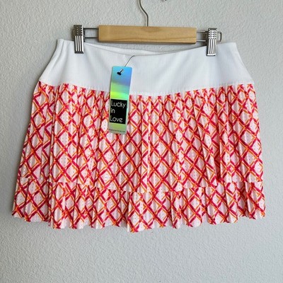 Lucky in Love Womens XS Pink Orange Plaid Pleated Tennis Skort CB699-W11110 NEW