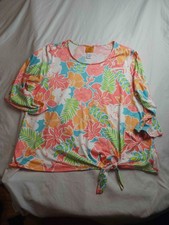 Ruby Rd Top Womens 1X Plus Floral Tropical Maximalist Coastal Grandmacore Summer