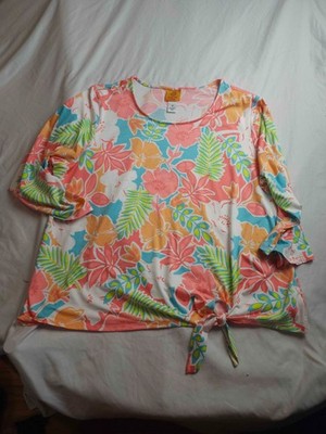 Ruby Rd Top Womens 1X Plus Floral Tropical Maximalist Coastal Grandmacore Summer