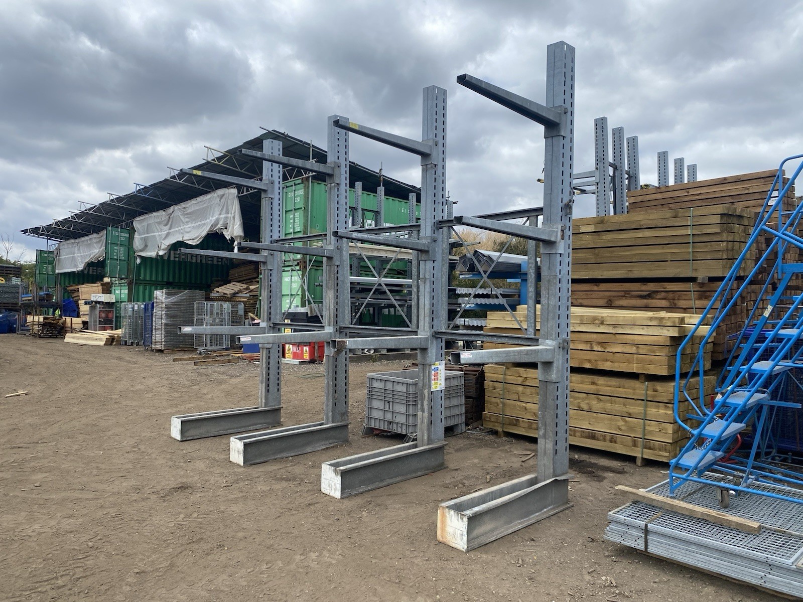 4 x 3.6m Galvanised Cantilever Wood Racking 4 high including base ...