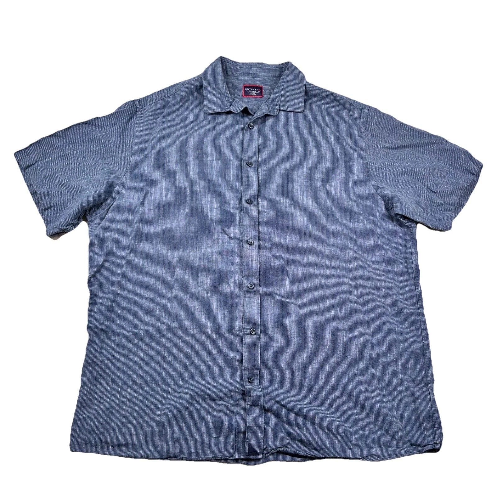 Untuckit Shirt Mens 2xl 100% Linen Canon Woven Texture Blue Camp Button Tropical