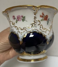 Antique Meissen Blue Gold And Floral B-Form Cup Only.