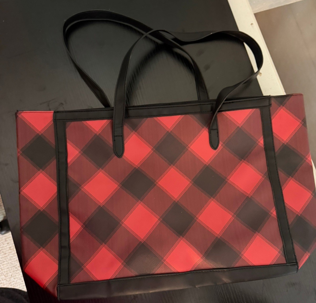 Victoria's Secret Red Black Plaid Tote Bag with Logo Accent