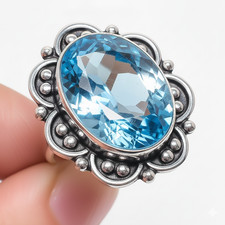 Swiss Blue Topaz Gemstone 925 Sterling Silver Jewelry All Size Ring For Gift