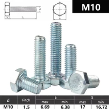M10(10MM) SET SCREWS FULL/HALF THREADED BOLTS HIGH TENSILE GRADE 8.8 ZINC PLATED