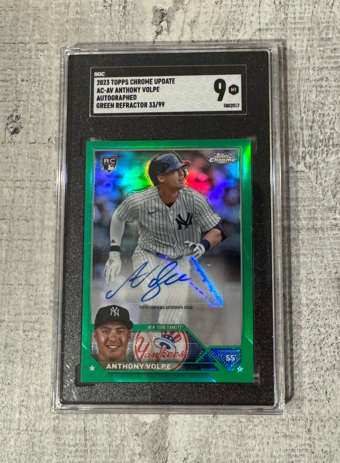 Anthony Volpe Autograph Rookie 2023 Topps Chrome #AC-AV Yankees PSA 9 Green /99