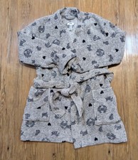 VICTORIAS SECRET PINK LOGO COZY SHORT PLUSH WRAP BATH ROBE TEDDY GRAY M/L B41