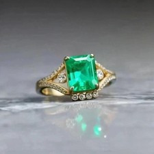3.50 Ct Emerald Cut Natural Emerald  Diamond Wedding Ring 14K Real Yellow Gold