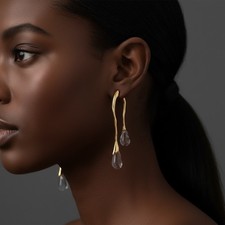 Solanales Lucite Gold Stud Earrings Front Back Double Drop Statement Boho VTG CZ