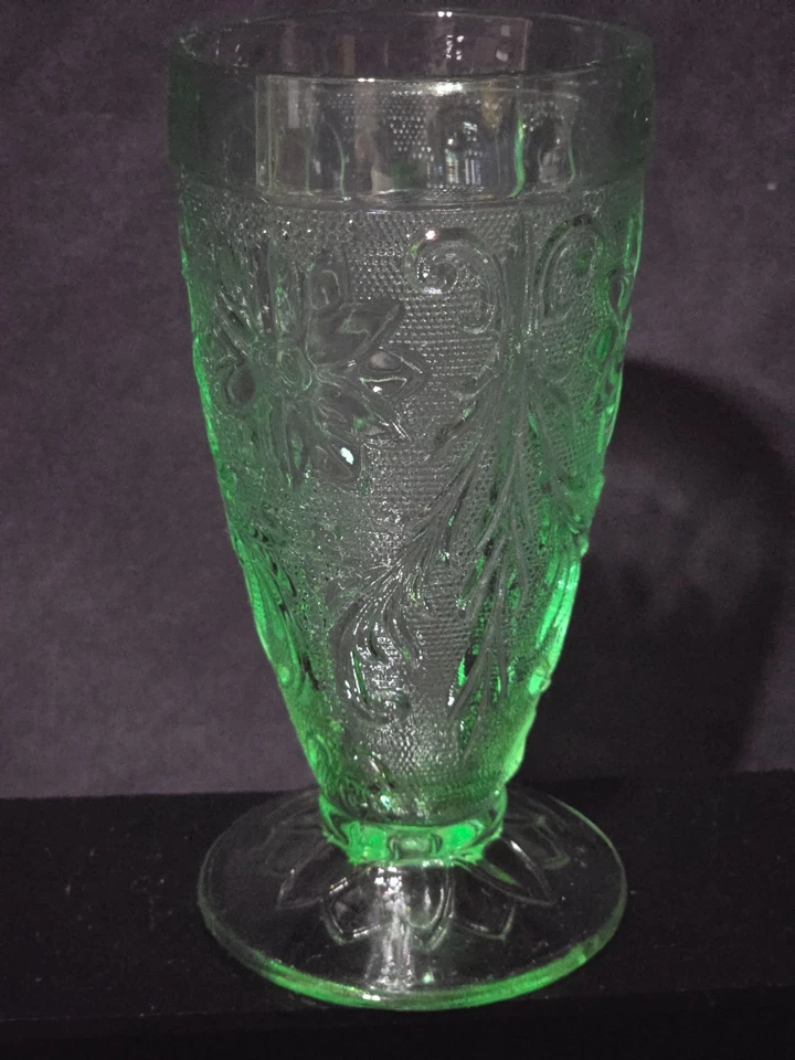 Vaso de té helado vintage TIARA GLASS CHANTILLY SANDWICH VERDE 16 onzas - Juego de 4 Foto 4 de 4