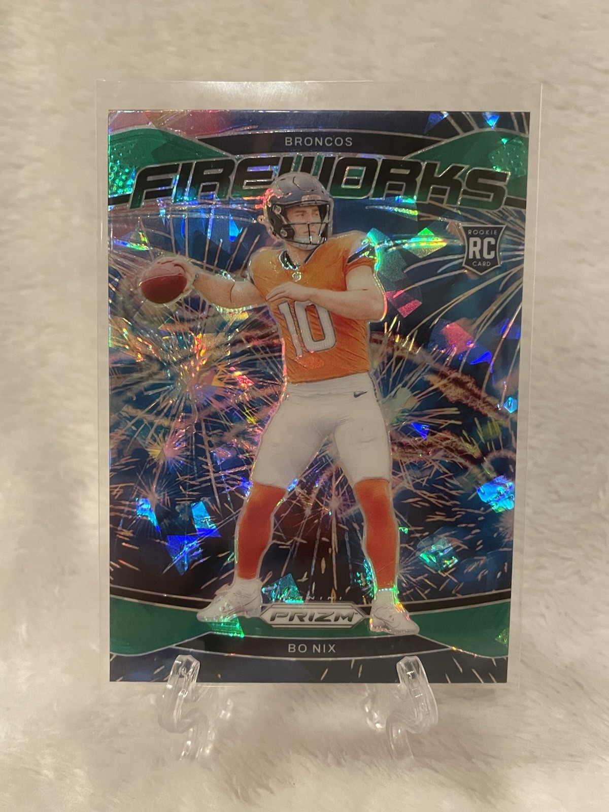 2024 Panini Prizm - Fireworks Bo Nix #23 Green Ice Prizm (RC)