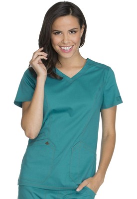 Dickies Essence Women Scrubs Top V-Neck DK803, L, Teal Blue - Large,Teal Blue