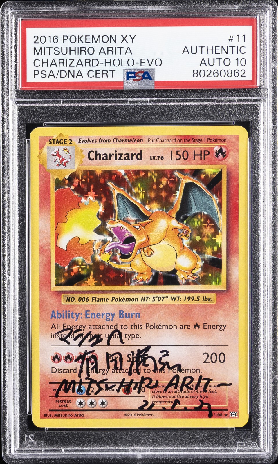2016 POKEMON XY EVOLUTIONS #11 CHARIZARD-HOLO PSA AUTHENTIC AUTO 10
