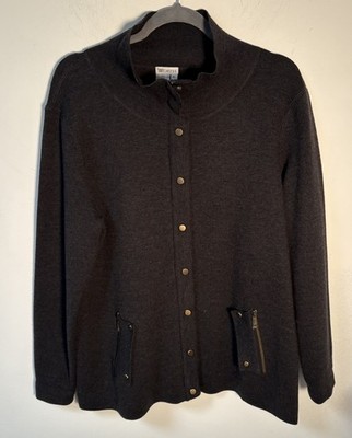 W By Worth Womens Snap Front Mock Neck Wool Blend Gray Jacket XL