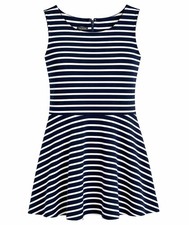 Talbots NWT Navy & White Fit & Flare Stretch Knit Midi Dress Sz S Petite Preppy 
