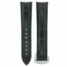 22MM LEATHER WATCH BAND STRAP DEPLOYMENT CLASP FOR OMEGA SEAMASTER PLANET BLACK