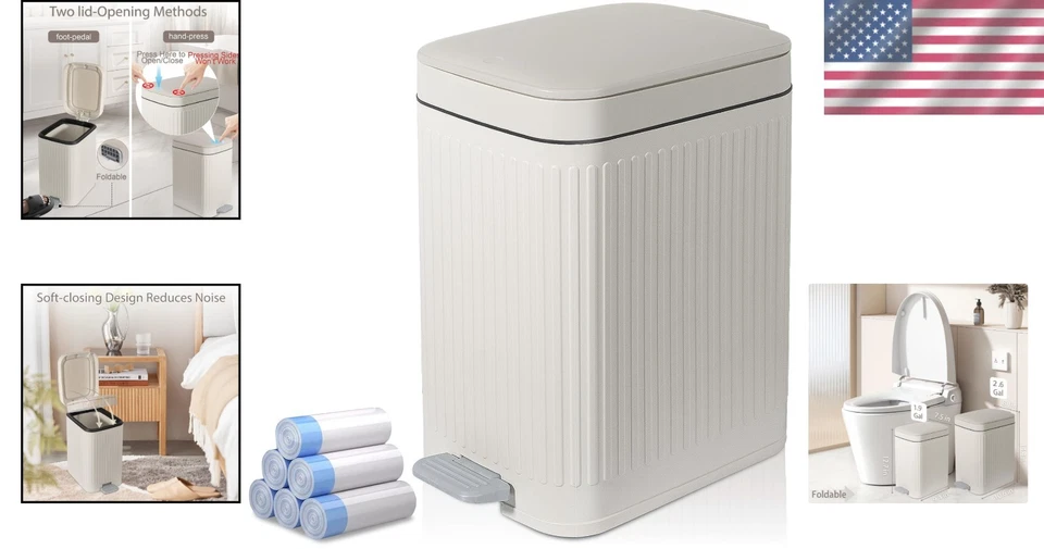 Bathroom Trash Can Slim Garbage Can with Lid 1.9 Gallon Soft Close Odor Control - Image 2 of 4