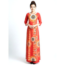 NWOT Women's Vietnamese Red  Gold Modern Print Ao Dai Size 6