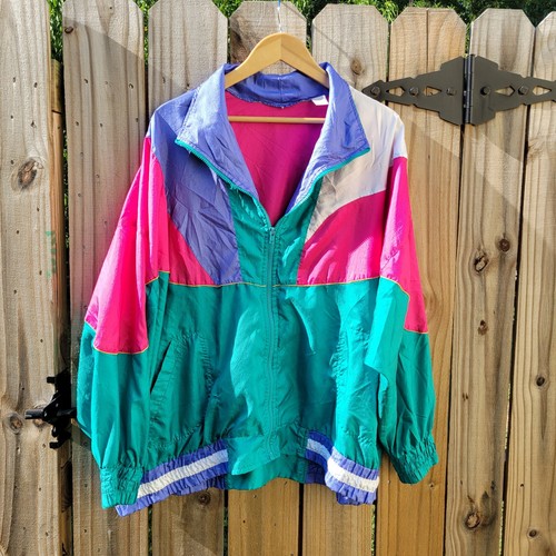 Vintage 90's Tracksuit Jacket Windbreaker Parachute Color Block Streetwear 3X 4X
