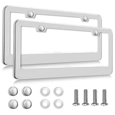 2 Pack Chrome Stainless Steel Car License Plate Frames Cover with Screws