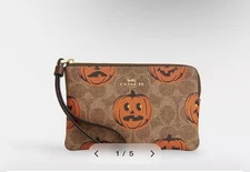 Coach CW466 Corner Zip Wristlet In Signature Canvas With Halloween Print