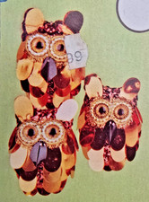 Walco OWL Makes 3 RARE Vtg 1977 Sequin Bead Christmas Ornament Craft Kit NOS