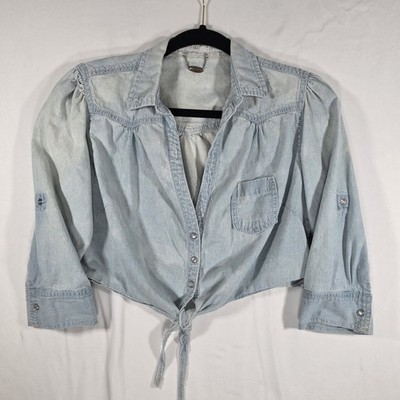 Ali & Kris Girls Light Blue Denim Tie Front Collared Cropped Button-Up Shirt L