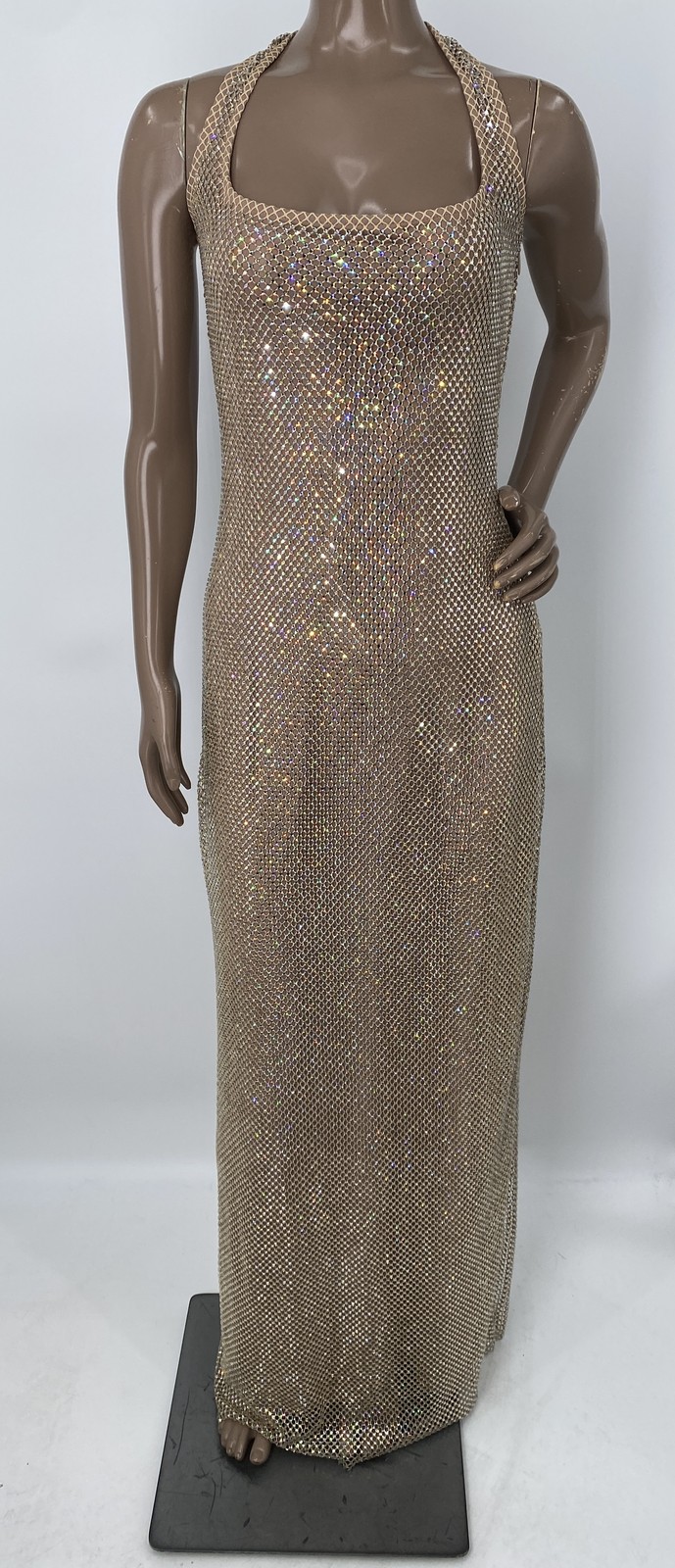 Babyboo Womens Maxi Dress Gold Size M Petra Rhinestone Embellished Stretch Net