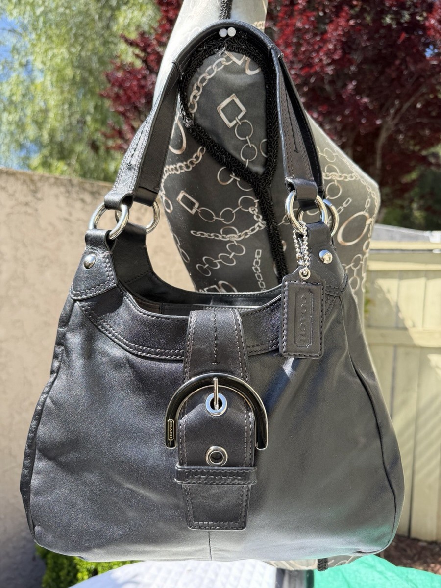 Vintage Y2K COACH Soho Lynn Black Leather Hobo Buckle Flap