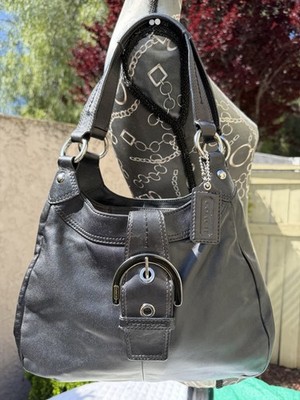 Vintage Y2K COACH Soho Lynn Black Leather Hobo Buckle Flap