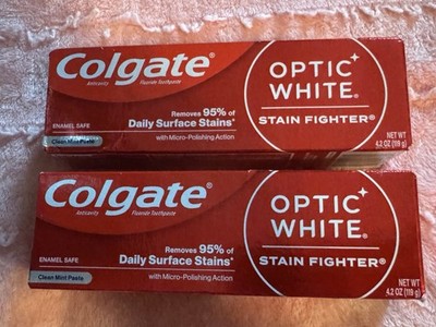 2 Colgate Optic White Stain Fighter Toothpaste Baking Soda CLEAN MINT PASTE 6/27