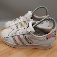 Adidas Superstar J Sneaker Kids Girl 4.5 White Tropical Floral Print FX7400 Flaw