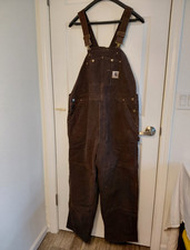 Carhartt Dark Brown Insulated Quilt-Lined Bib Overalls Men Size 44x30