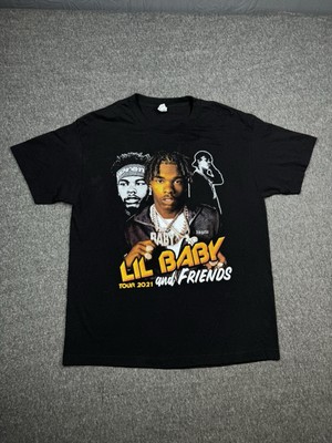 Allstyle Mens T Shirt Large Black Lil Baby Rap T Tour 2021 2 Sided Crew Neck