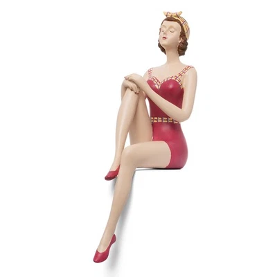 Badenixe mit Haarband Kantenhockernfigur Art Deco Frau Skulptur Bikini Retro - Bild 1 von 4