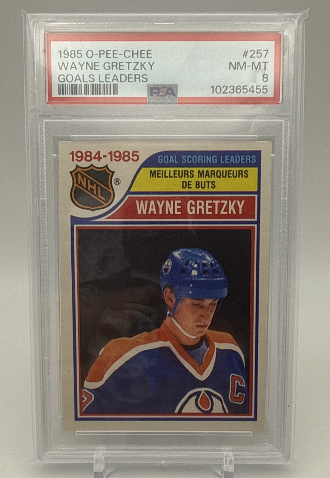 1985-86 O-Pee-Chee - League Leaders Wayne Gretzky #257 Psa 8 view 1