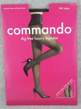 Commando Dig Free Luxury Pantyhose Legwear Medium Black Premier Sheer Back Seam