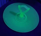 Frosted Uranium Vaseline Glass Green Cookie Platter with Center Handle