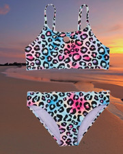 Wonder Nation Girls SIZE 2XL 18 Asymmetrical Bikini Swimsuit with UPF 50