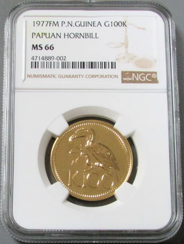 1977 GOLD 362 MINTED PAPUA NEW GUINEA 100 KINA PAPUAN HORNBILL NGC MS 66