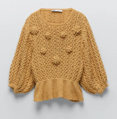 Pull Zara Coton Mélangé Jaune Moutarde T.S NEUF+ETIQUETTE - Photo 1/4