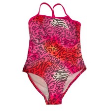 OP- Bright Pink Ombre Animal Print Girls Swimsuit-6-6X