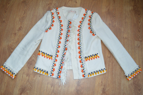 TORY BURCH Eleonor Ivory Jeweled Embellished Linen Jacket Blazer New 6 US 10 UK - Picture 14 of 18