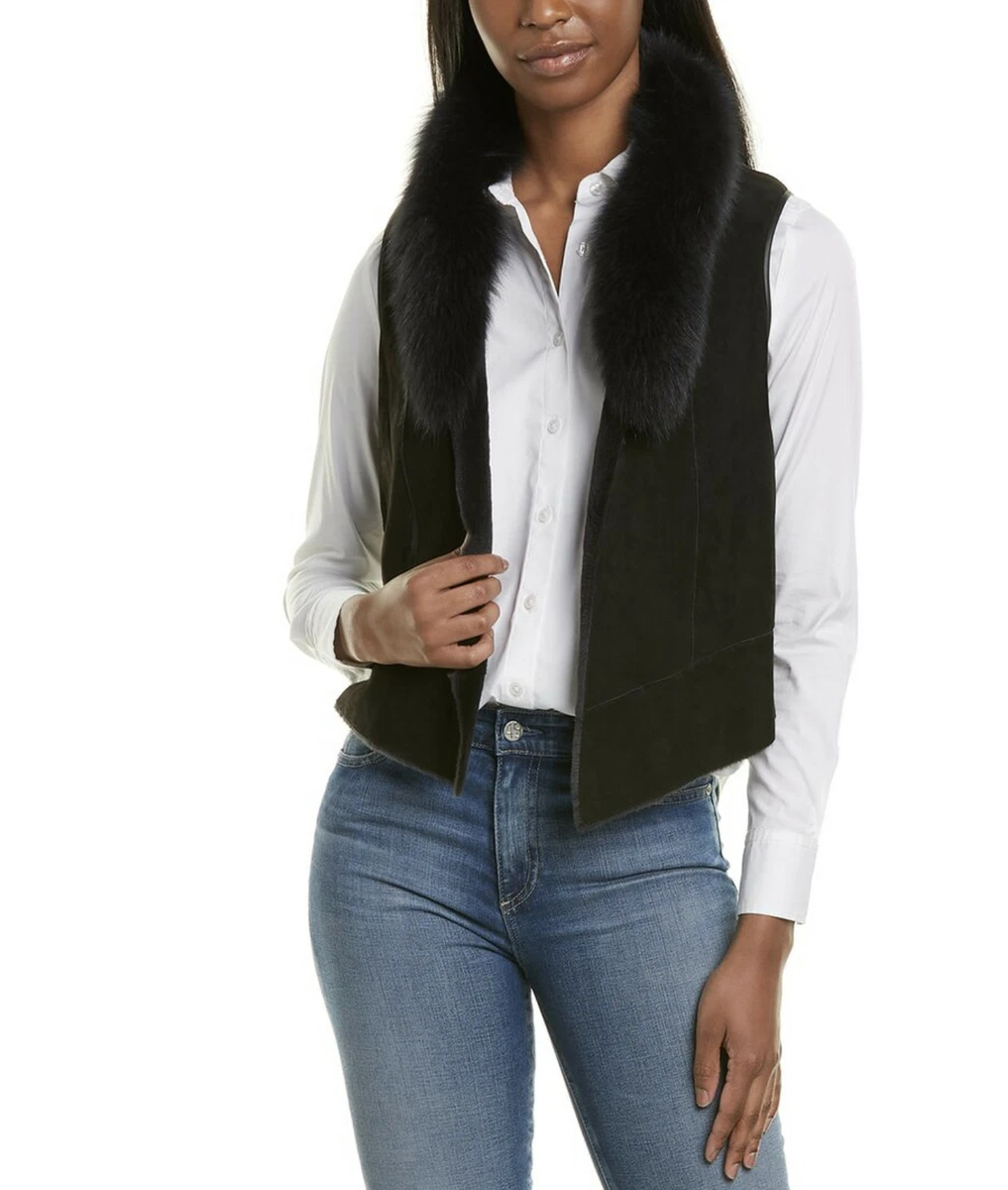 LORO PIANA WOMEN S BLACK FUR LINED SHEARLING VEST w MINK COLLAR