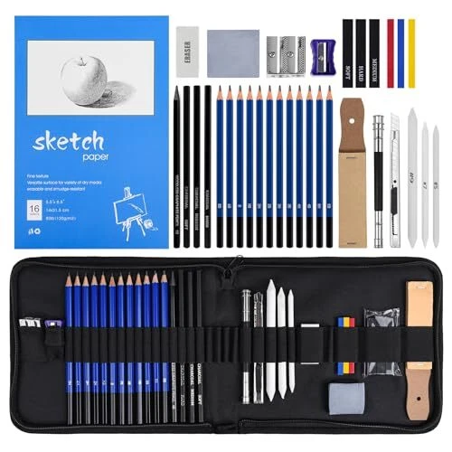 33pcs Art Supplies Set Colored Drawing Pencils Art Kit- Sketching Graphite  Pe