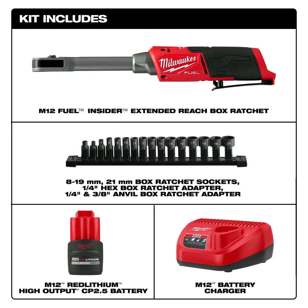 Milwaukee 3050-21 M12 FUEL 12V INSIDER Extended Reach Box Ratchet 