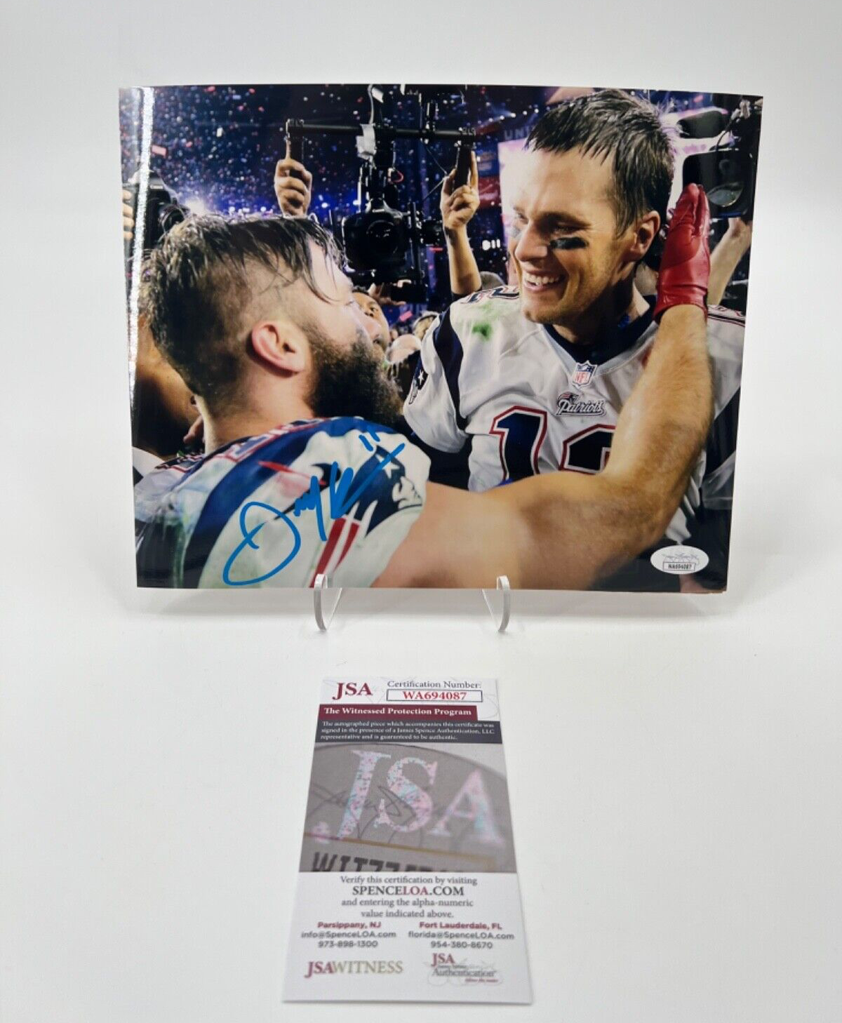 Julian Edelman Autographed Signed New England Patriots 8X10 PHOTO JSA WITNESS COA W/BRADY 