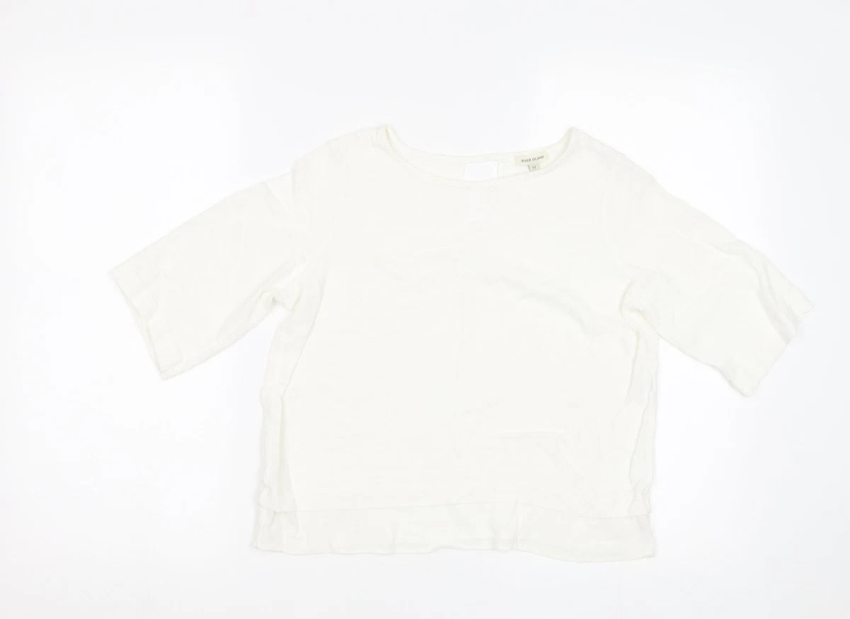 Haut Femme River Island Blanc Boutonné - Manches 3/4 - Taille 12 - Coton - Neuf Sans étiquette